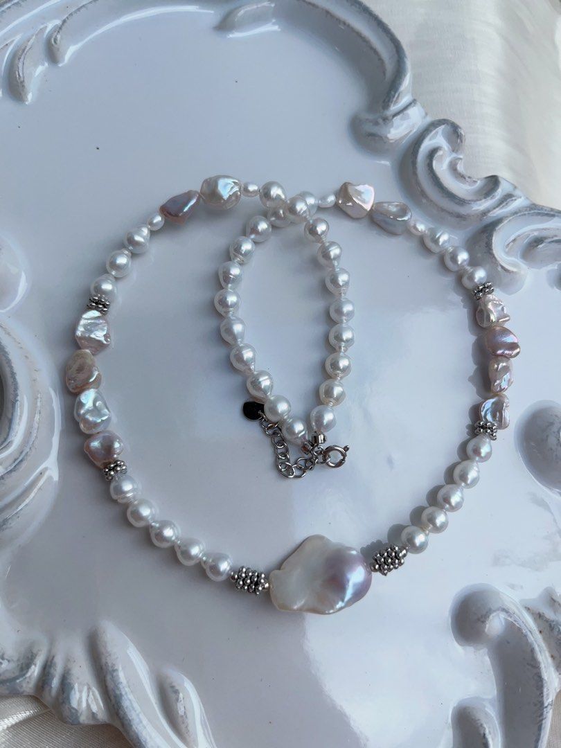 #PN947 Freshwater Pearl Necklace | Silver Blue Baroque | Superb Lustre | Rainbow 🌈 Lustre Silver Stone Pearl| Small Fishtail Baroque | 40+3cm| Pearls That Tell Your Story