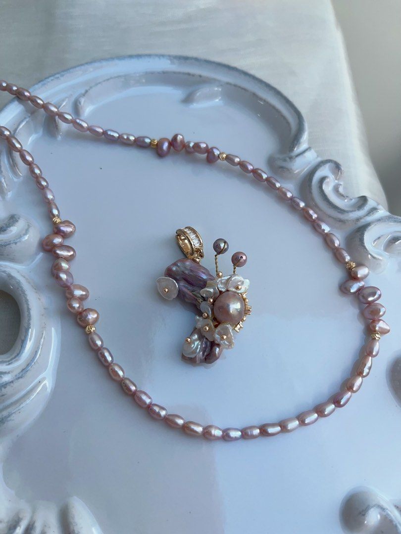 #PN966 Freshwater Pearl Necklace | Butterfly ❤️ Flower Design| Gasoline-Purple Sophisticated Butterfly Pendant Removable |47+5cm| Make Every Day A Pearl Moment
