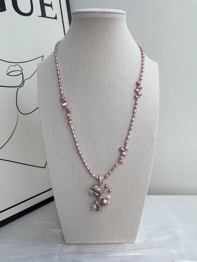 #PN966 Freshwater Pearl Necklace | Butterfly ❤️ Flower Design| Gasoline-Purple Sophisticated Butterfly Pendant Removable |47+5cm| Make Every Day A Pearl Moment