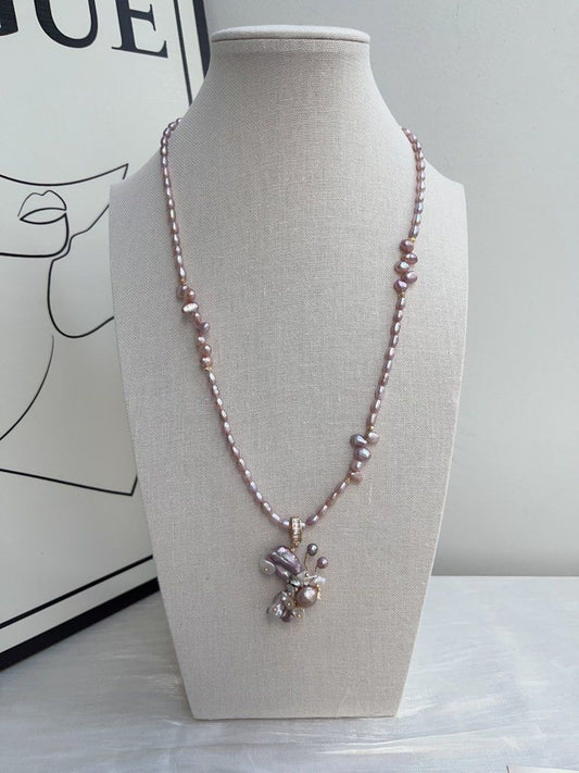 #PN966 Freshwater Pearl Necklace | Butterfly ❤️ Flower Design| Gasoline-Purple Sophisticated Butterfly Pendant Removable |47+5cm| Make Every Day A Pearl Moment