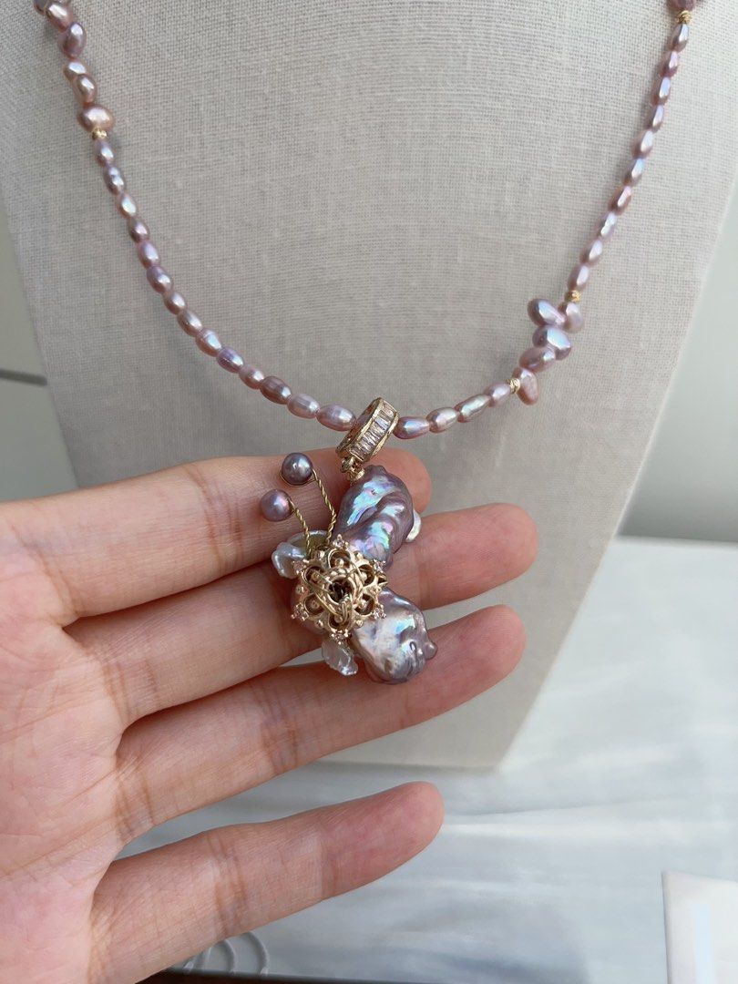 #PN966 Freshwater Pearl Necklace | Butterfly ❤️ Flower Design| Gasoline-Purple Sophisticated Butterfly Pendant Removable |47+5cm| Make Every Day A Pearl Moment