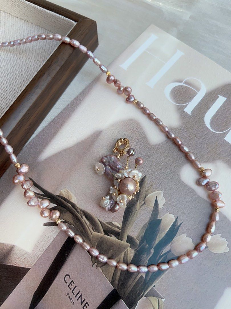 #PN966 Freshwater Pearl Necklace | Butterfly ❤️ Flower Design| Gasoline-Purple Sophisticated Butterfly Pendant Removable |47+5cm| Make Every Day A Pearl Moment