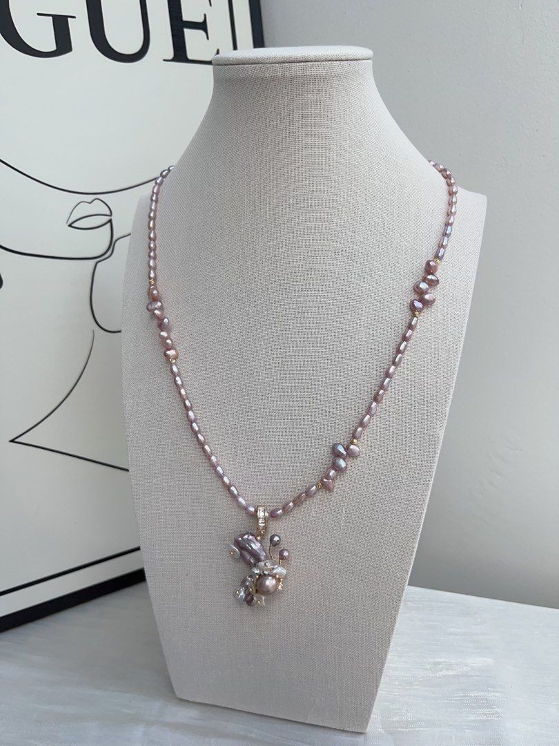 #PN966 Freshwater Pearl Necklace | Butterfly ❤️ Flower Design| Gasoline-Purple Sophisticated Butterfly Pendant Removable |47+5cm| Make Every Day A Pearl Moment