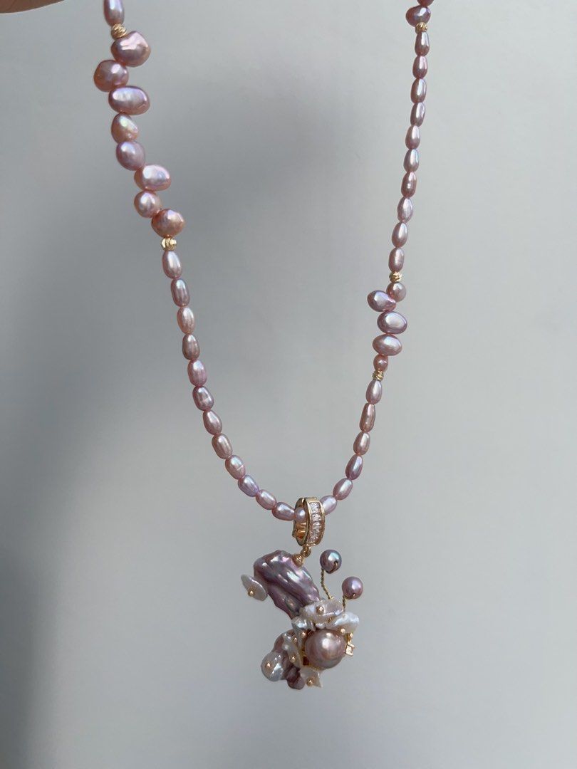 #PN966 Freshwater Pearl Necklace | Butterfly ❤️ Flower Design| Gasoline-Purple Sophisticated Butterfly Pendant Removable |47+5cm| Make Every Day A Pearl Moment