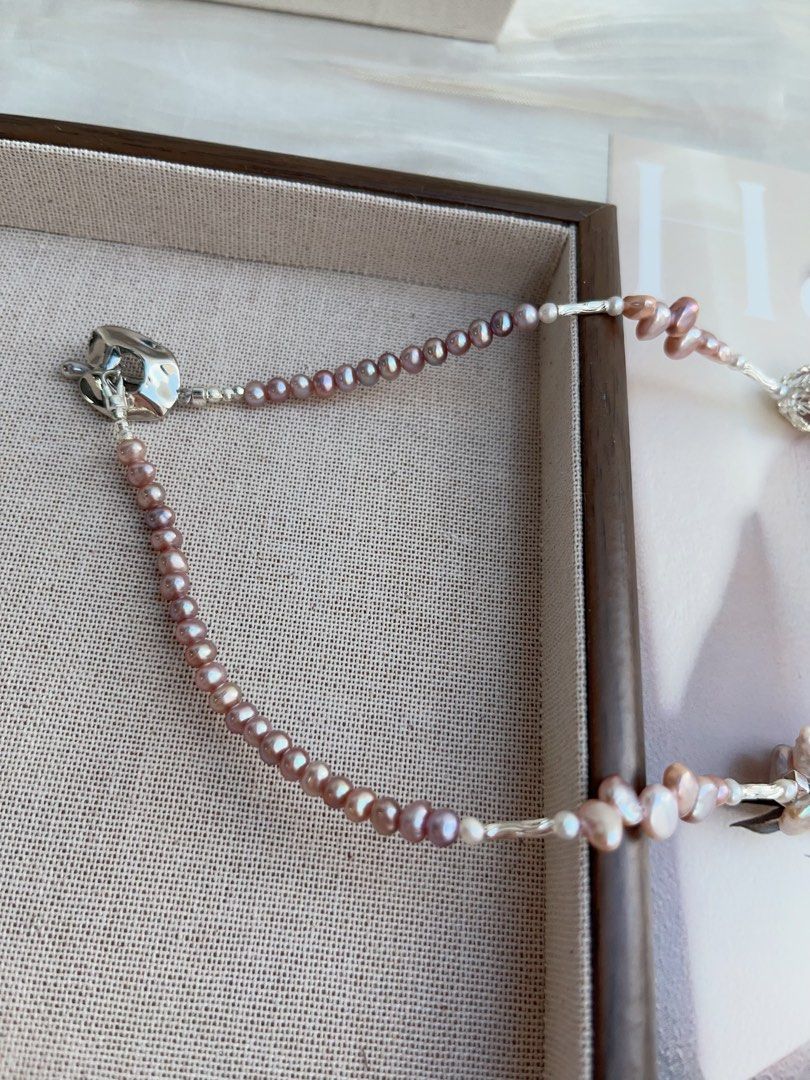 #PN967 [Floral Series] Freshwater Pearl Necklace | 30mm+ Big Fishtail Baroque | Purple Lustrous | Avocado 🥑 | 40cm| Dangling Baroque | Refined Style, Handcrafted to Perfection