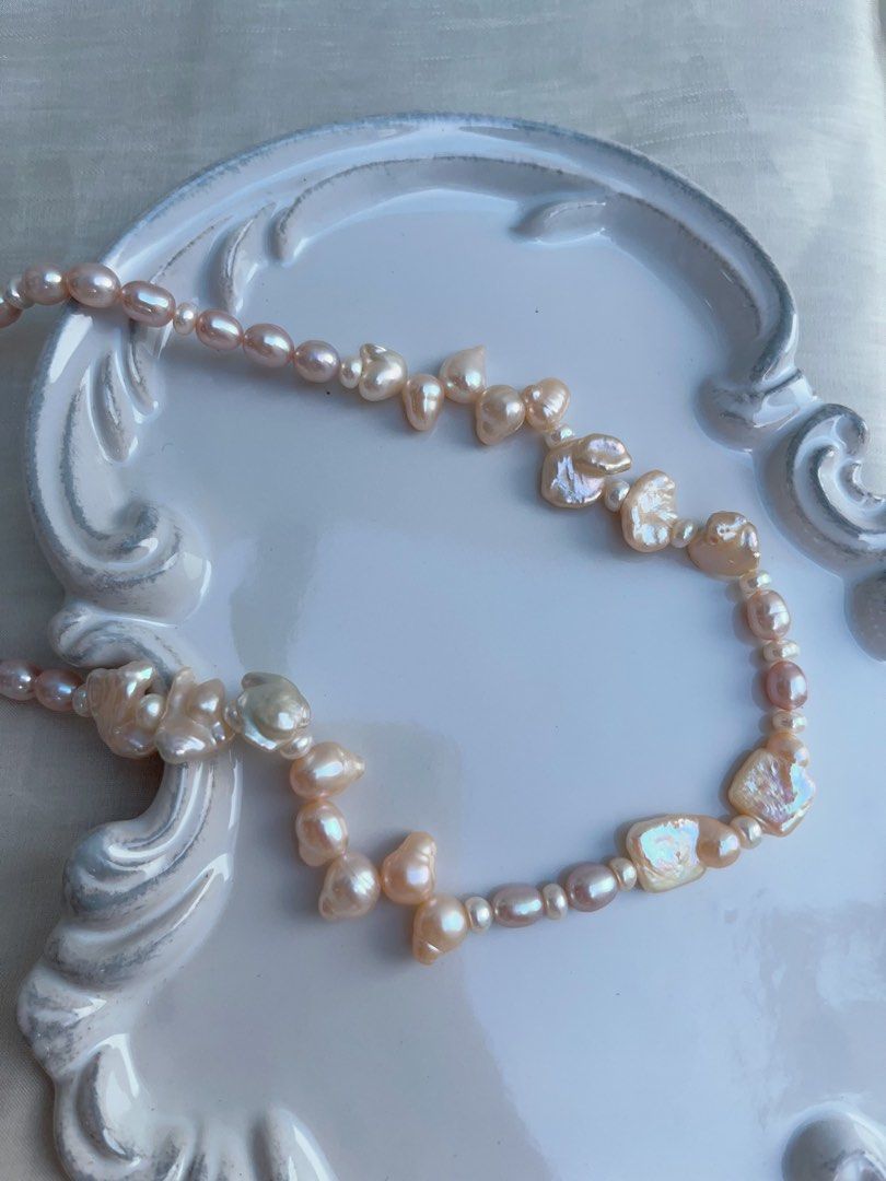 #PN950 Freshwater Pearl Necklace | Lustrous Rice Baroque | Petals| Square Bow Tie | 43cm| Pearls That Whisper Luxury