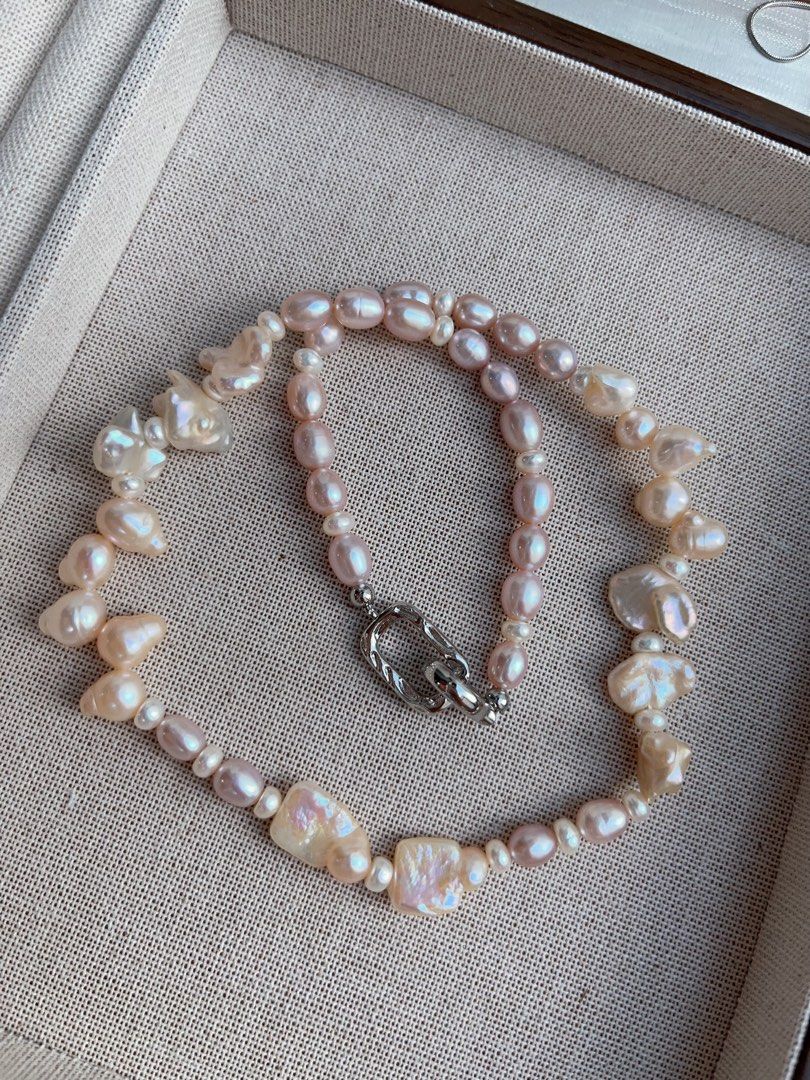 #PN950 Freshwater Pearl Necklace | Lustrous Rice Baroque | Petals| Square Bow Tie | 43cm| Pearls That Whisper Luxury
