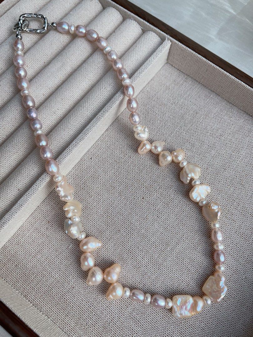 #PN950 Freshwater Pearl Necklace | Lustrous Rice Baroque | Petals| Square Bow Tie | 43cm| Pearls That Whisper Luxury