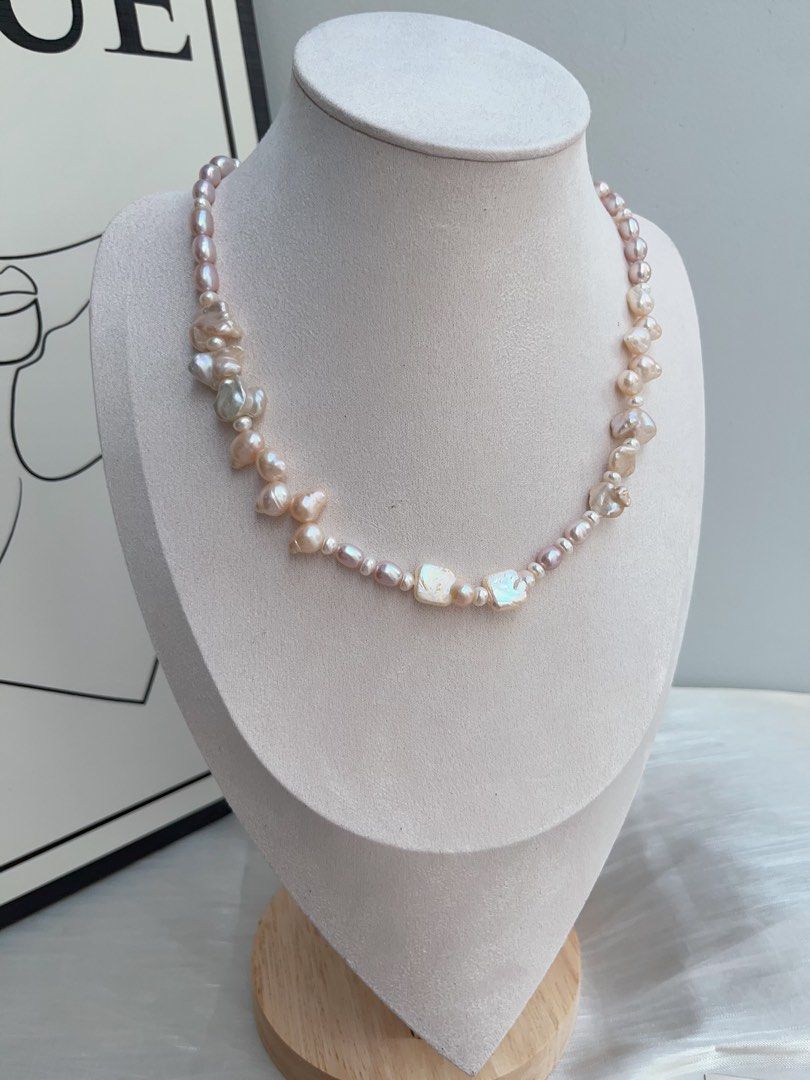 #PN950 Freshwater Pearl Necklace | Lustrous Rice Baroque | Petals| Square Bow Tie | 43cm| Pearls That Whisper Luxury
