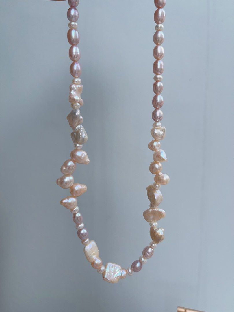 #PN950 Freshwater Pearl Necklace | Lustrous Rice Baroque | Petals| Square Bow Tie | 43cm| Pearls That Whisper Luxury