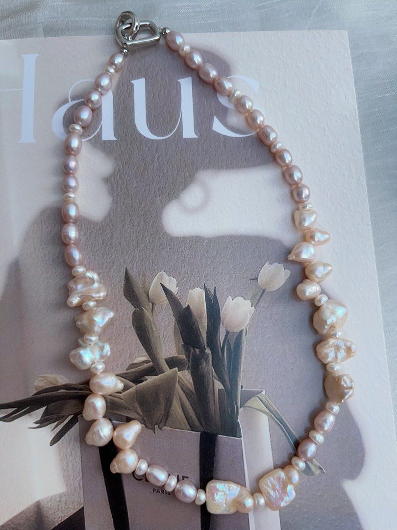#PN950 Freshwater Pearl Necklace | Lustrous Rice Baroque | Petals| Square Bow Tie | 43cm| Pearls That Whisper Luxury