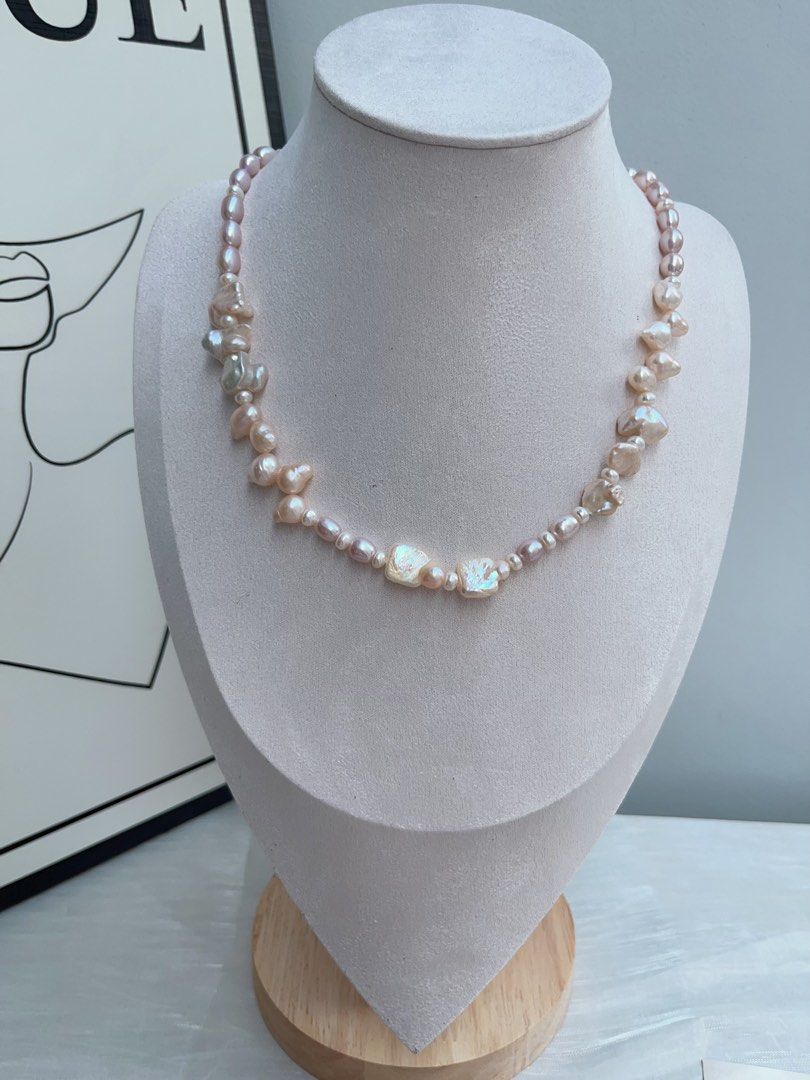 #PN950 Freshwater Pearl Necklace | Lustrous Rice Baroque | Petals| Square Bow Tie | 43cm| Pearls That Whisper Luxury