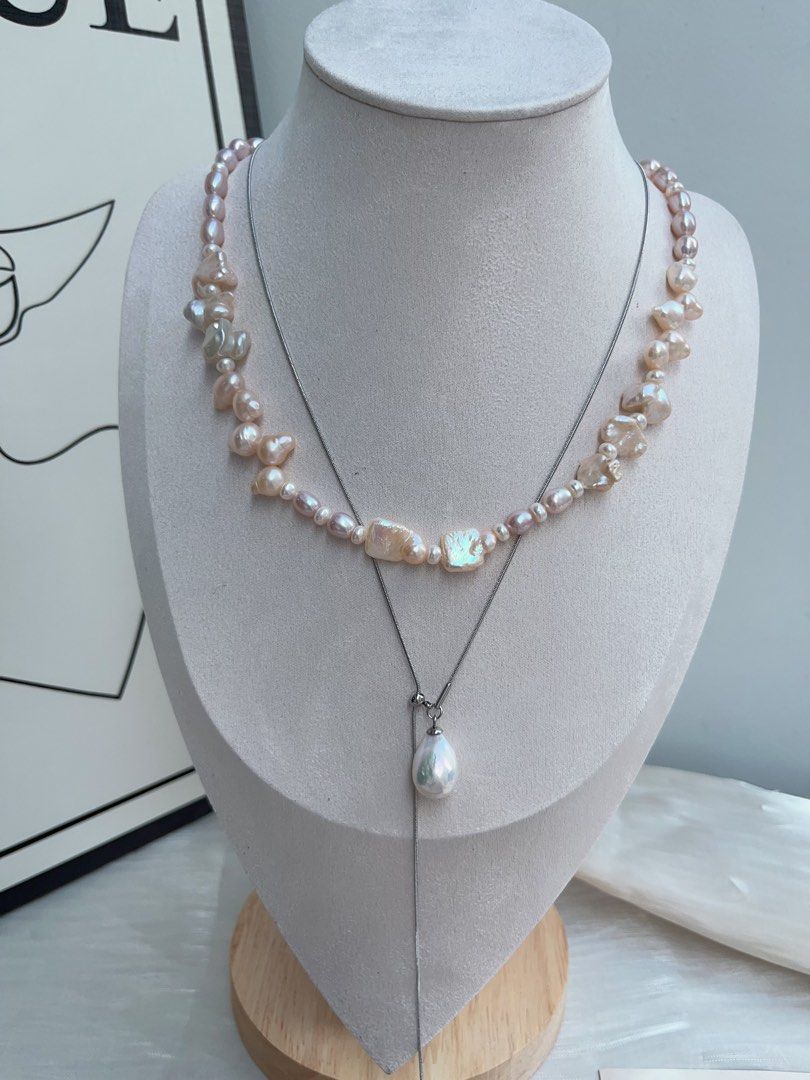 #PN950 Freshwater Pearl Necklace | Lustrous Rice Baroque | Petals| Square Bow Tie | 43cm| Pearls That Whisper Luxury