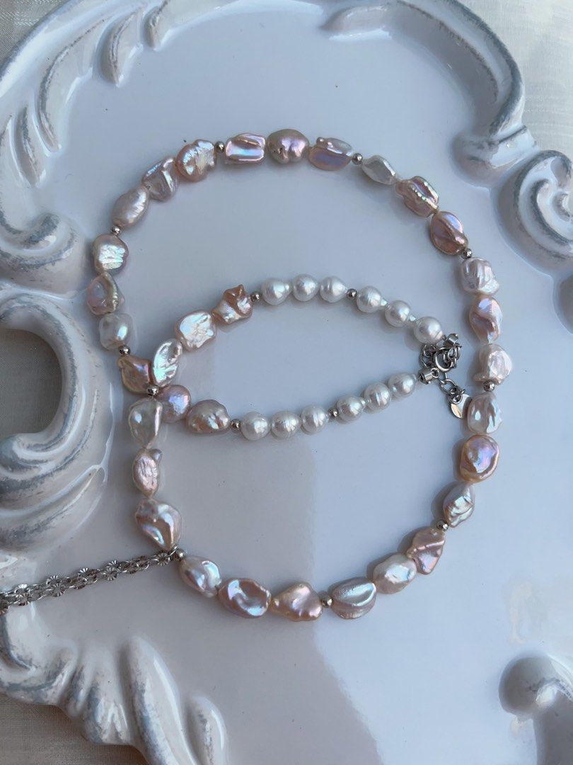 #PN951 Freshwater Pearl Necklace | Irregular Silver Stone Baroque Pearl | Silver-golden Lustre| High Quality | Dangling Small Fishtail Baroque | 41+3cm| A Touch of Class, A Dash of Shine