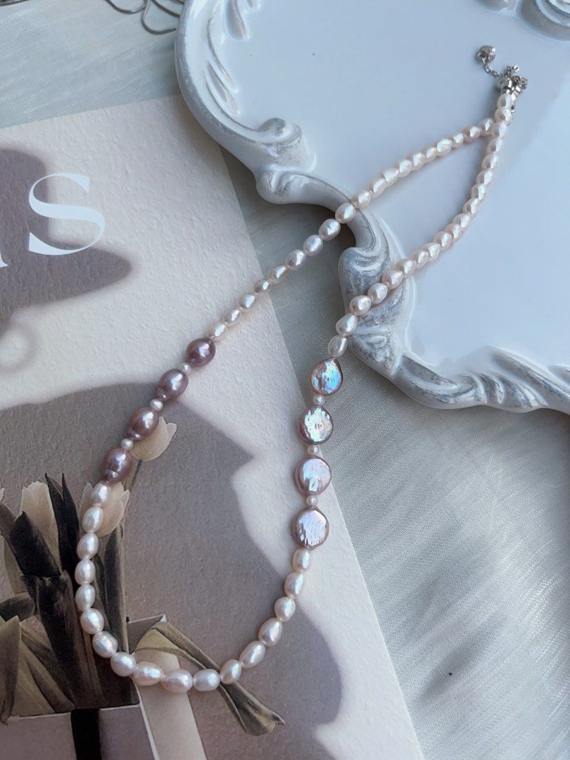 #PN952 Freshwater Pearl Necklace | Lavender Purple Coin Pearl| Gourd Baroque | Baby Keshi | Lustrous | 41+5cm| Understated Glamour, Overstated Impact