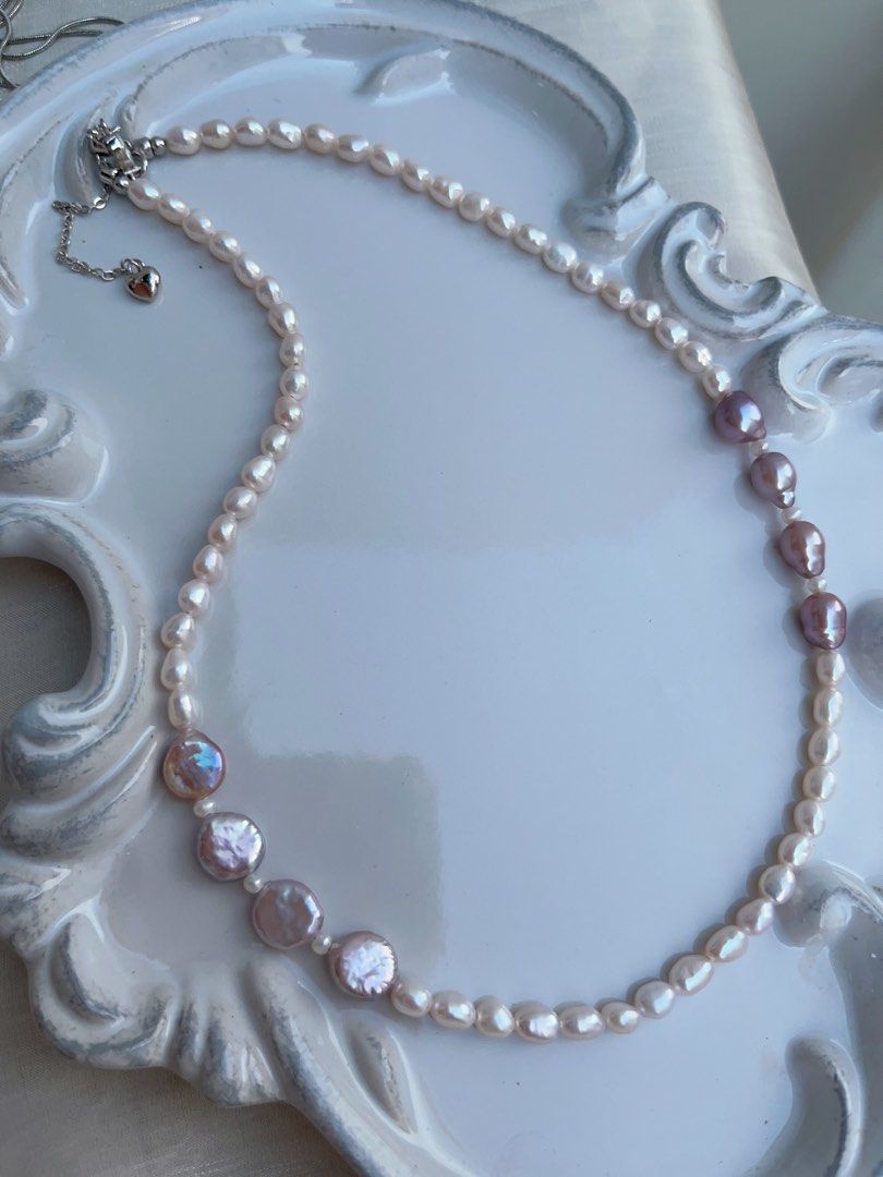 #PN952 Freshwater Pearl Necklace | Lavender Purple Coin Pearl| Gourd Baroque | Baby Keshi | Lustrous | 41+5cm| Understated Glamour, Overstated Impact