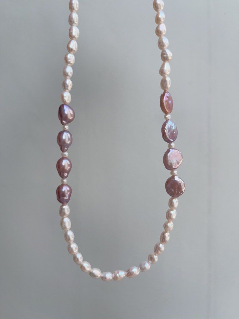 #PN952 Freshwater Pearl Necklace | Lavender Purple Coin Pearl| Gourd Baroque | Baby Keshi | Lustrous | 41+5cm| Understated Glamour, Overstated Impact
