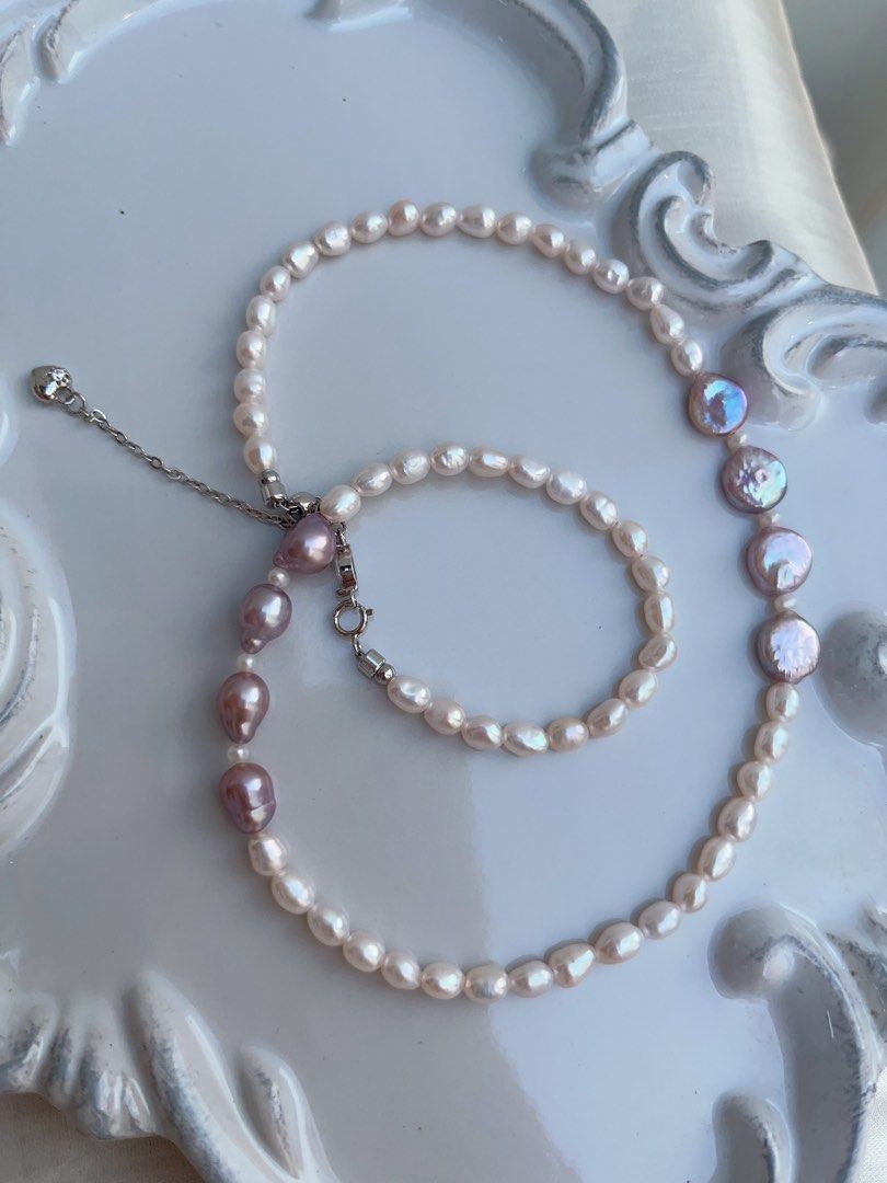 #PN952 Freshwater Pearl Necklace | Lavender Purple Coin Pearl| Gourd Baroque | Baby Keshi | Lustrous | 41+5cm| Understated Glamour, Overstated Impact