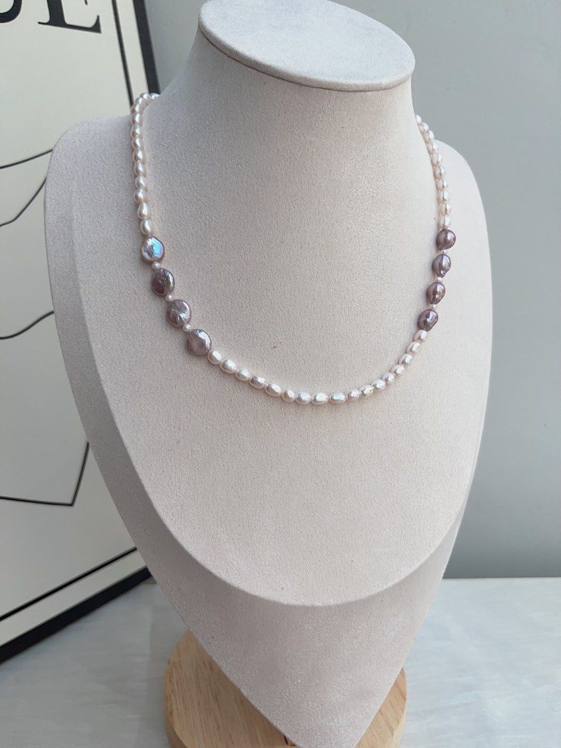 #PN952 Freshwater Pearl Necklace | Lavender Purple Coin Pearl| Gourd Baroque | Baby Keshi | Lustrous | 41+5cm| Understated Glamour, Overstated Impact