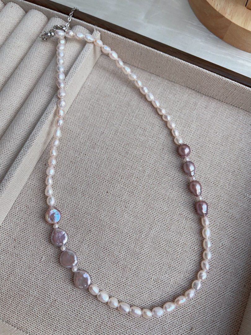 #PN952 Freshwater Pearl Necklace | Lavender Purple Coin Pearl| Gourd Baroque | Baby Keshi | Lustrous | 41+5cm| Understated Glamour, Overstated Impact