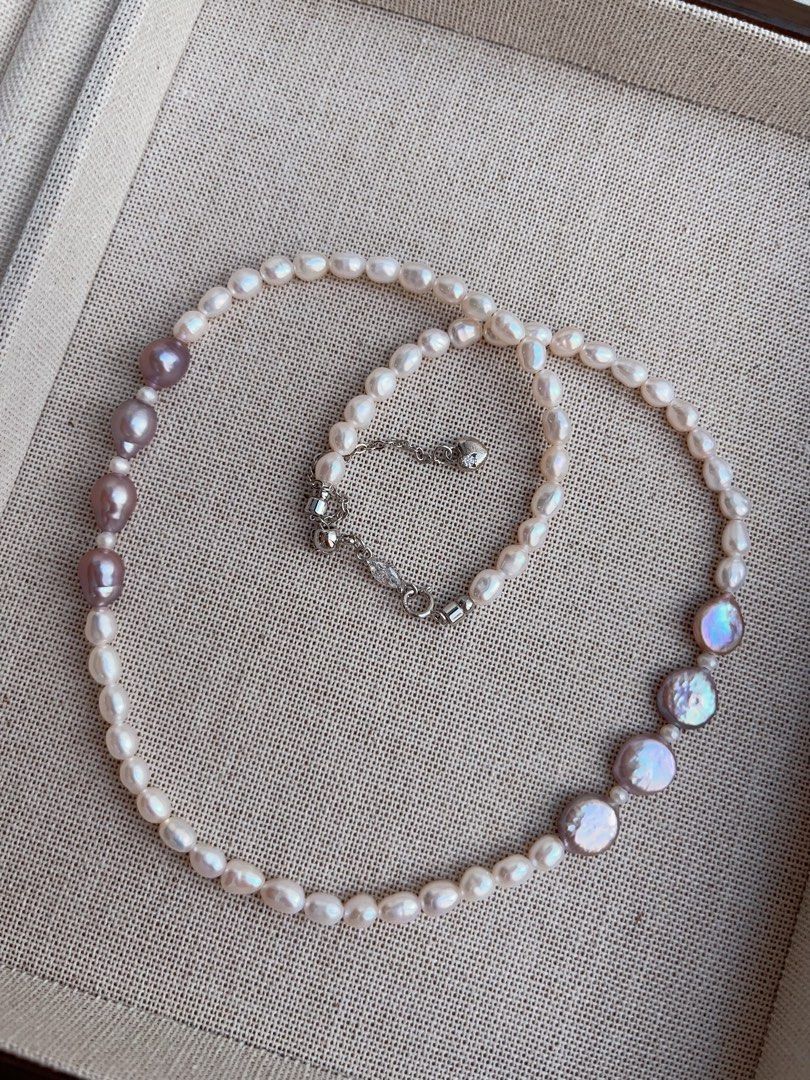 #PN952 Freshwater Pearl Necklace | Lavender Purple Coin Pearl| Gourd Baroque | Baby Keshi | Lustrous | 41+5cm| Understated Glamour, Overstated Impact