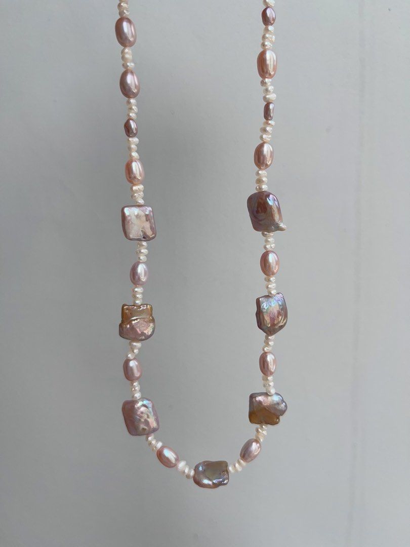 #PN954 Freshwater Pearl Necklace | Purple-golden Square Baroque | Baby Spacer Pearl| Lustrous Rice Pearl| 43cm| Crafted for the Modern Muse| Gift 🎁 Choice