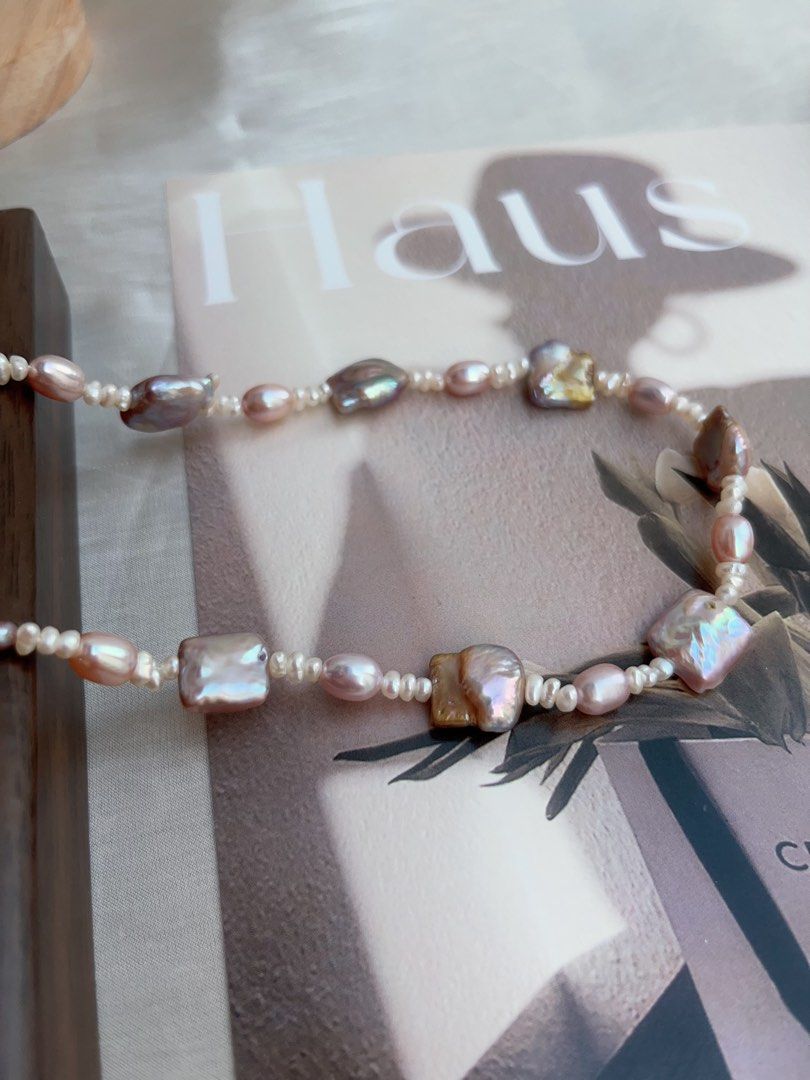 #PN954 Freshwater Pearl Necklace | Purple-golden Square Baroque | Baby Spacer Pearl| Lustrous Rice Pearl| 43cm| Crafted for the Modern Muse| Gift 🎁 Choice