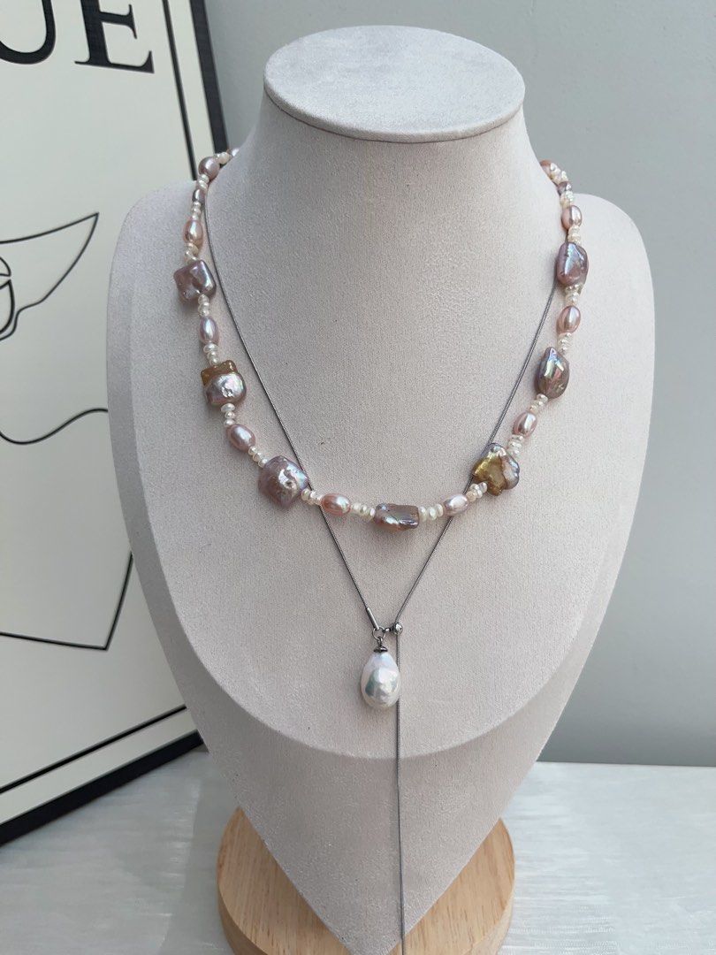 #PN954 Freshwater Pearl Necklace | Purple-golden Square Baroque | Baby Spacer Pearl| Lustrous Rice Pearl| 43cm| Crafted for the Modern Muse| Gift 🎁 Choice