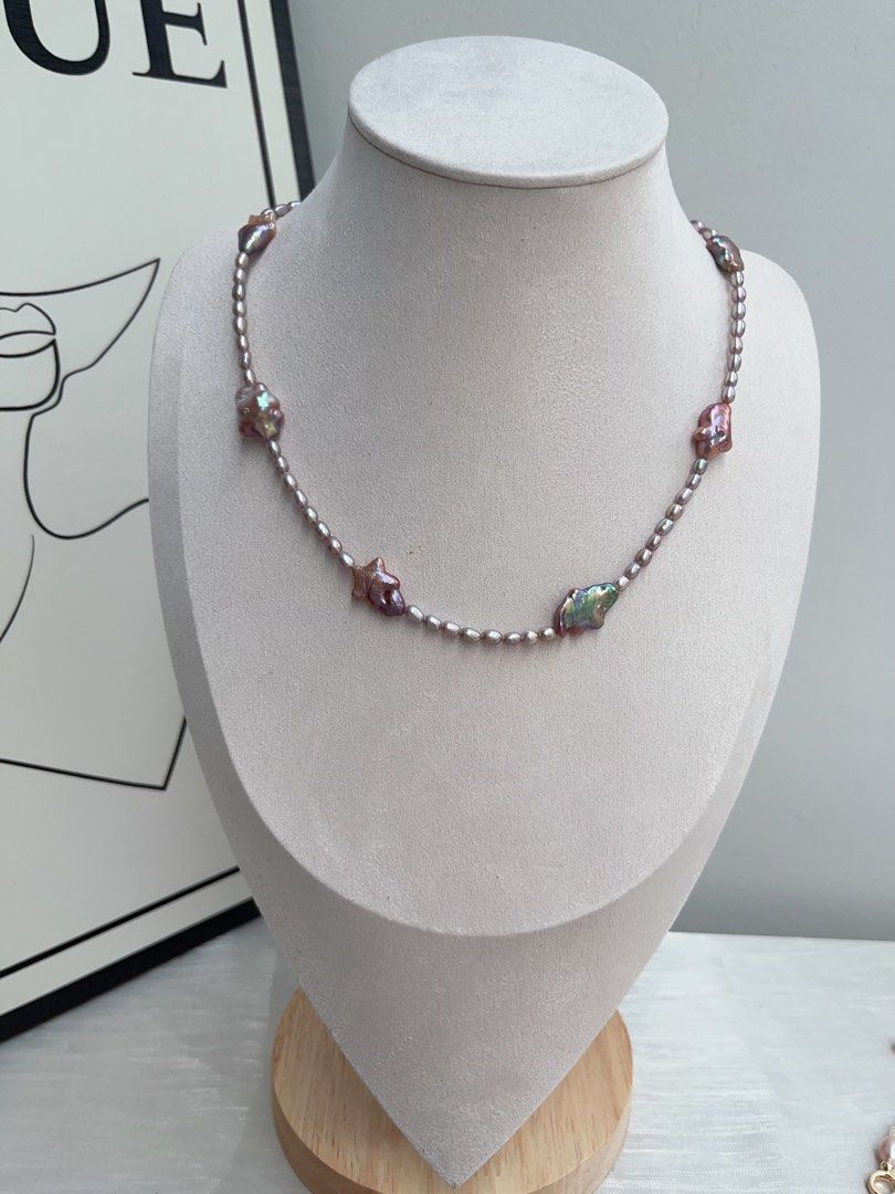 #PN955 Freshwater Pearl Necklace | Top Lustre Baby Rice Baroque | Stars 🌟 with Tails| Metallic Purple | Rare| 41+5cm| Fir Moments That Matter | Birthday Gifts 🎁