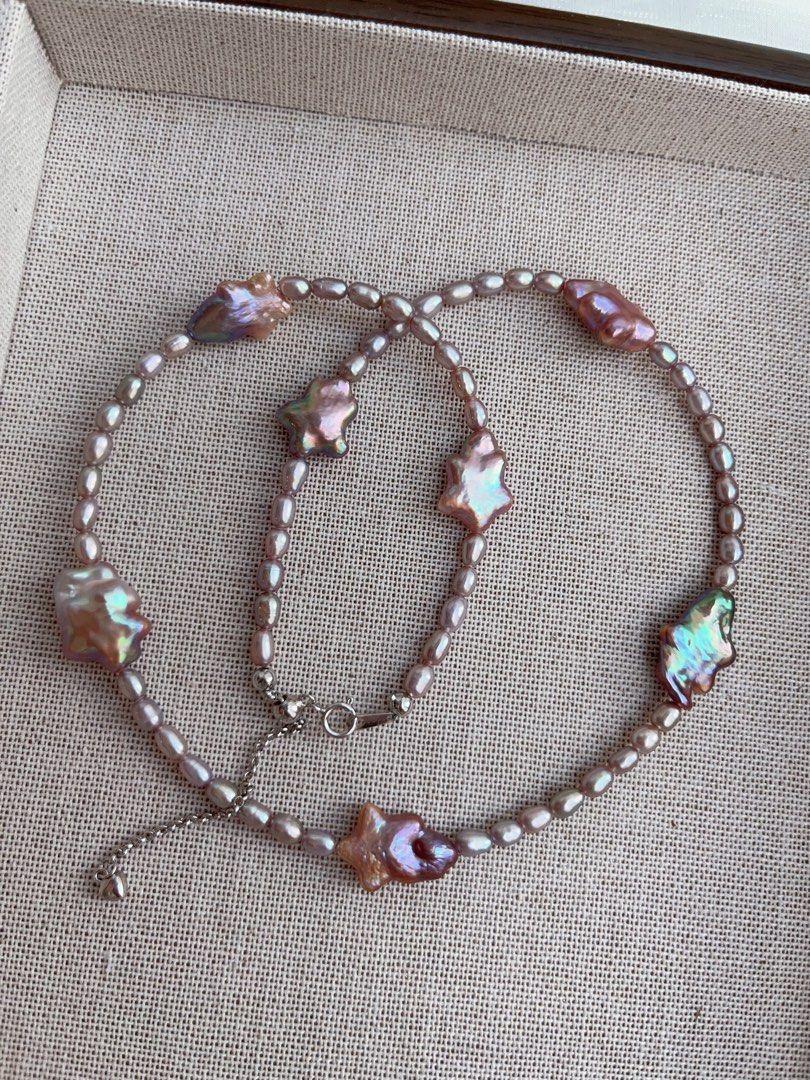 #PN955 Freshwater Pearl Necklace | Top Lustre Baby Rice Baroque | Stars 🌟 with Tails| Metallic Purple | Rare| 41+5cm| Fir Moments That Matter | Birthday Gifts 🎁