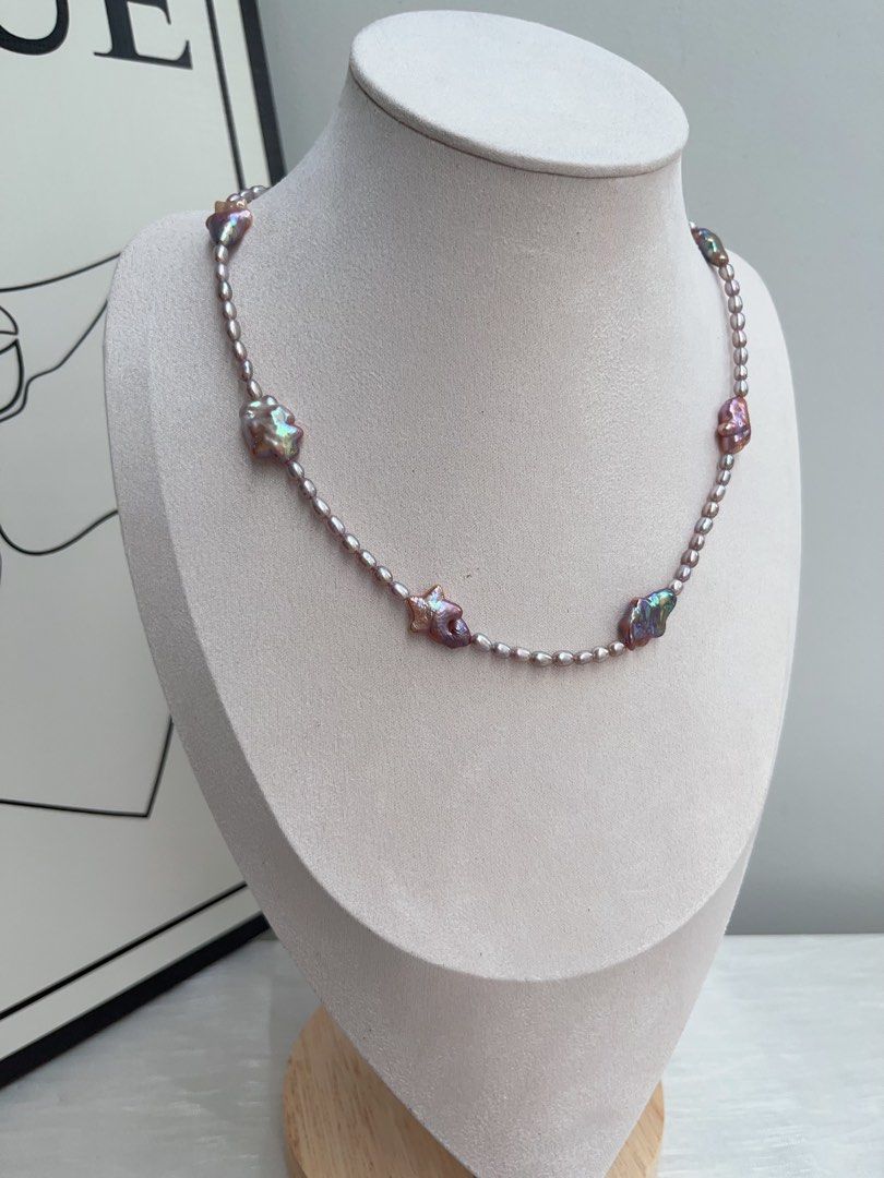 #PN955 Freshwater Pearl Necklace | Top Lustre Baby Rice Baroque | Stars 🌟 with Tails| Metallic Purple | Rare| 41+5cm| Fir Moments That Matter | Birthday Gifts 🎁