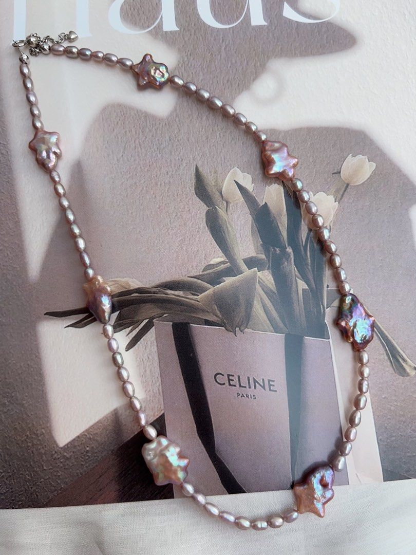 #PN955 Freshwater Pearl Necklace | Top Lustre Baby Rice Baroque | Stars 🌟 with Tails| Metallic Purple | Rare| 41+5cm| Fir Moments That Matter | Birthday Gifts 🎁