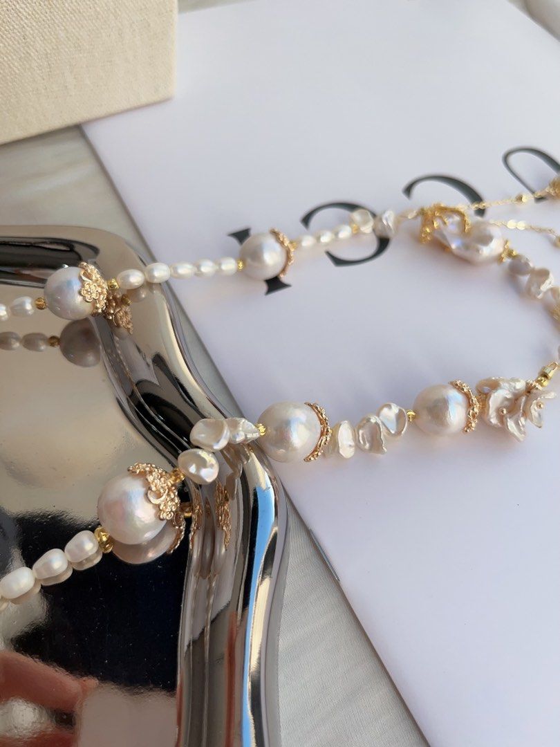 #PN974 [Floral Series] Freshwater Pearl Necklace | Bird on the Branch | Lustrous Baroque 13-14mm| Petal Pearl | Fishtail Baroque | 46cm| Dangling Design | Good Things to Happen