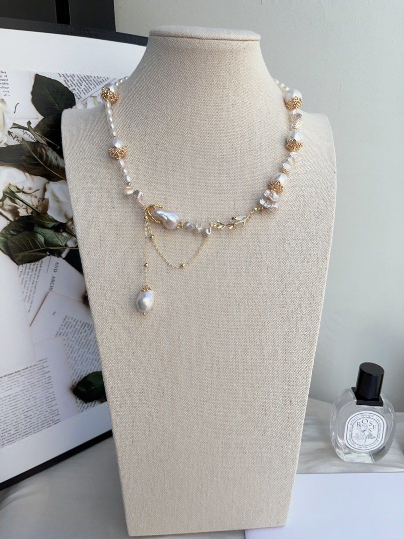 #PN974 [Floral Series] Freshwater Pearl Necklace | Bird on the Branch | Lustrous Baroque 13-14mm| Petal Pearl | Fishtail Baroque | 46cm| Dangling Design | Good Things to Happen