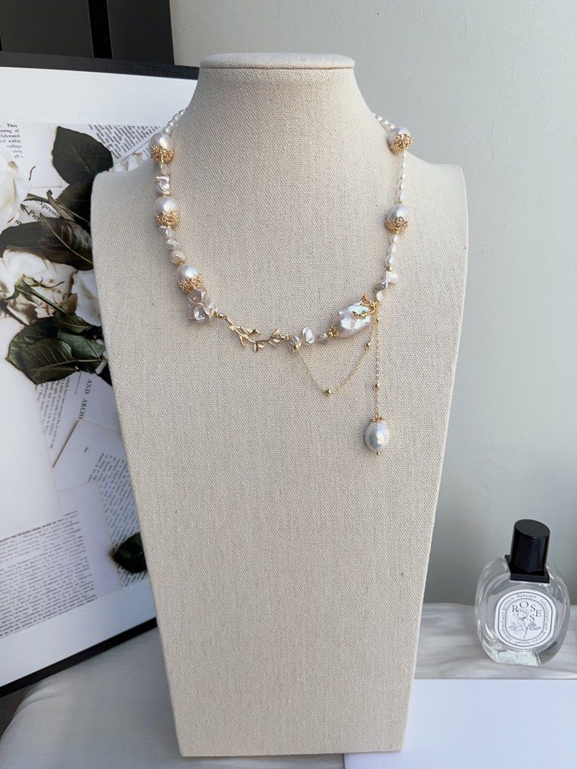 #PN974 [Floral Series] Freshwater Pearl Necklace | Bird on the Branch | Lustrous Baroque 13-14mm| Petal Pearl | Fishtail Baroque | 46cm| Dangling Design | Good Things to Happen