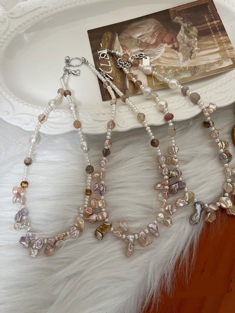 #PN976 Freshwater Pearl Necklace | Fused Silver-stone Baroque | Butterfly Like| Excellent Lustre| Super 7| Amber Cubes| Agate| Meant to Fly High| Gift 💝 Choice