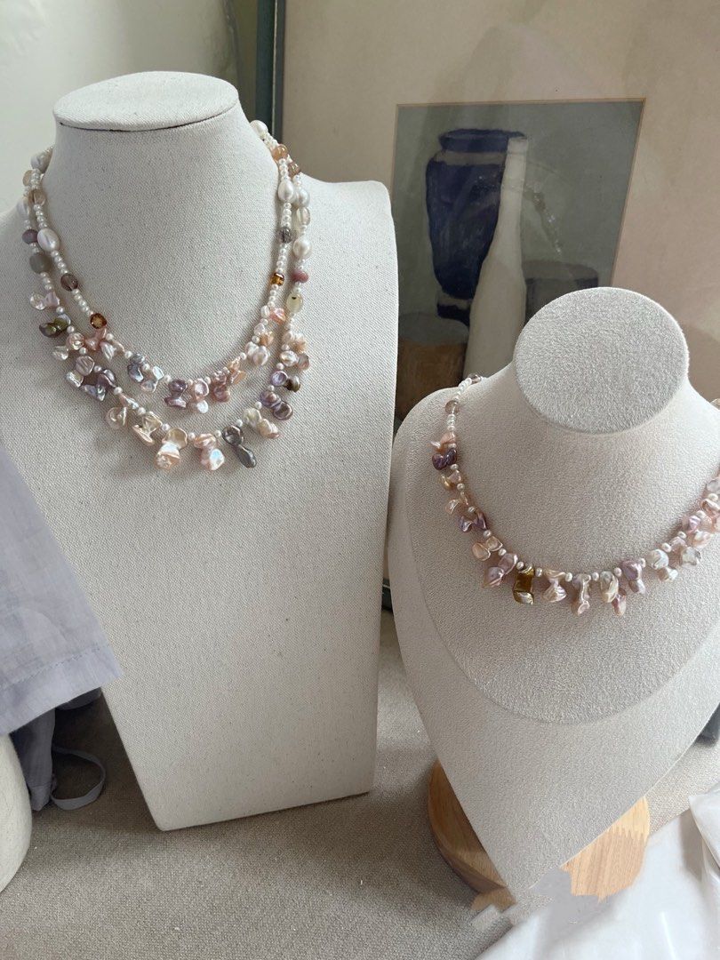 #PN976 Freshwater Pearl Necklace | Fused Silver-stone Baroque | Butterfly Like| Excellent Lustre| Super 7| Amber Cubes| Agate| Meant to Fly High| Gift 💝 Choice