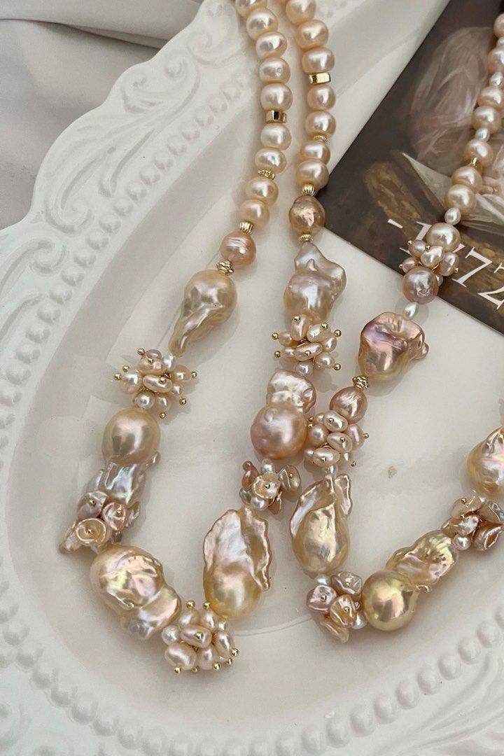 #PN980 [Floral Series] Freshwater Pearl Necklace | Light Golden Lustre | Fishtail Baroque | Big Bun Shaped Pearl | Coin Baroque | Petals| Lustrous | Perfect for Wedding 💒 | Rare Shade| Dreamy Colour | Low-key Golden Shining