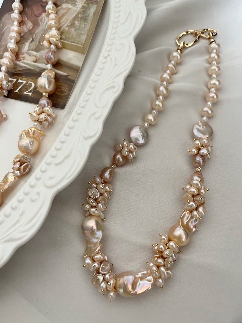 #PN980 [Floral Series] Freshwater Pearl Necklace | Light Golden Lustre | Fishtail Baroque | Big Bun Shaped Pearl | Coin Baroque | Petals| Lustrous | Perfect for Wedding 💒 | Rare Shade| Dreamy Colour | Low-key Golden Shining