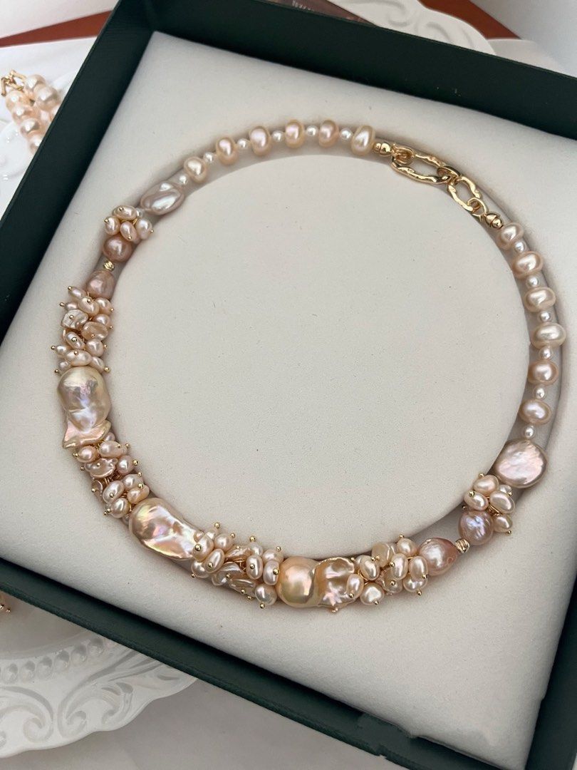 #PN980 [Floral Series] Freshwater Pearl Necklace | Light Golden Lustre | Fishtail Baroque | Big Bun Shaped Pearl | Coin Baroque | Petals| Lustrous | Perfect for Wedding 💒 | Rare Shade| Dreamy Colour | Low-key Golden Shining