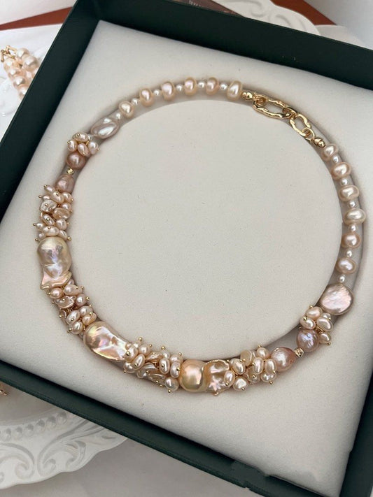 #PN980 [Floral Series] Freshwater Pearl Necklace | Light Golden Lustre | Fishtail Baroque | Big Bun Shaped Pearl | Coin Baroque | Petals| Lustrous | Perfect for Wedding 💒 | Rare Shade| Dreamy Colour | Low-key Golden Shining