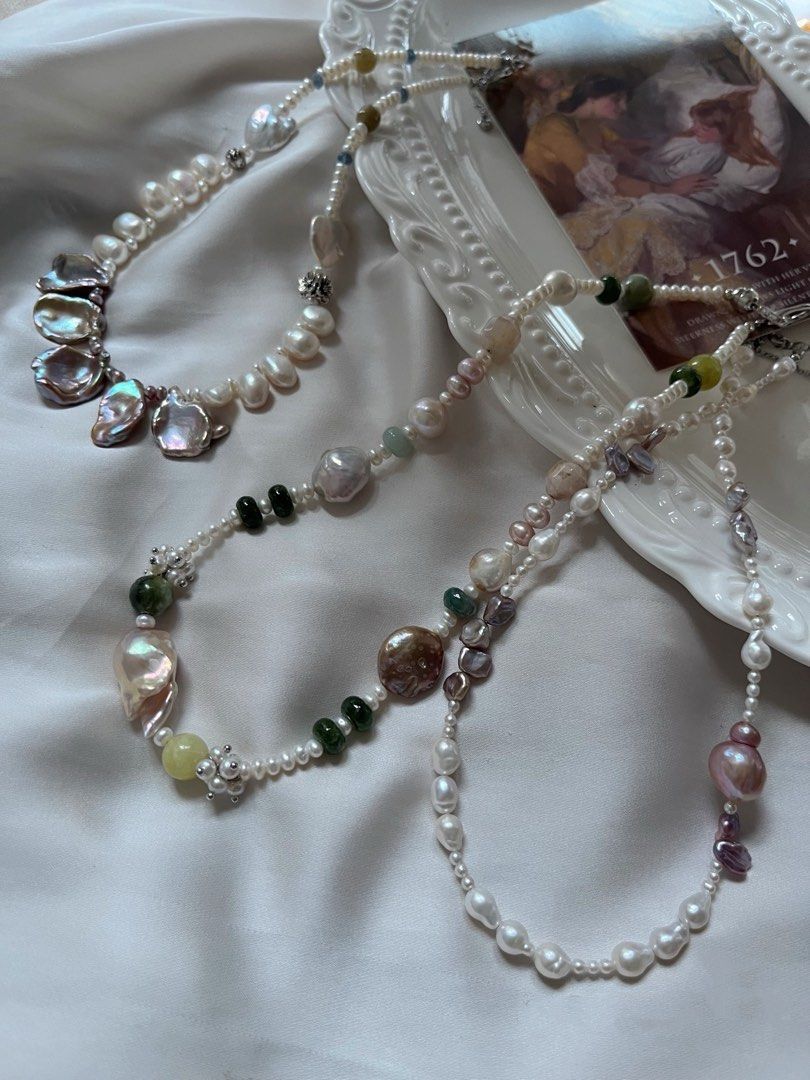 #PN984 [Floral Series] Freshwater Pearl Necklace | White Chunky Teeth| Thick Metallic Petal Big| Tsavorite| Fishtail Baroque | Thick Coins| Mini Pearl Ring| Big Purple Edison| Amethyst | Rose Quartz Tower | Perfect Gift 💝 Choice | From River to the Sea