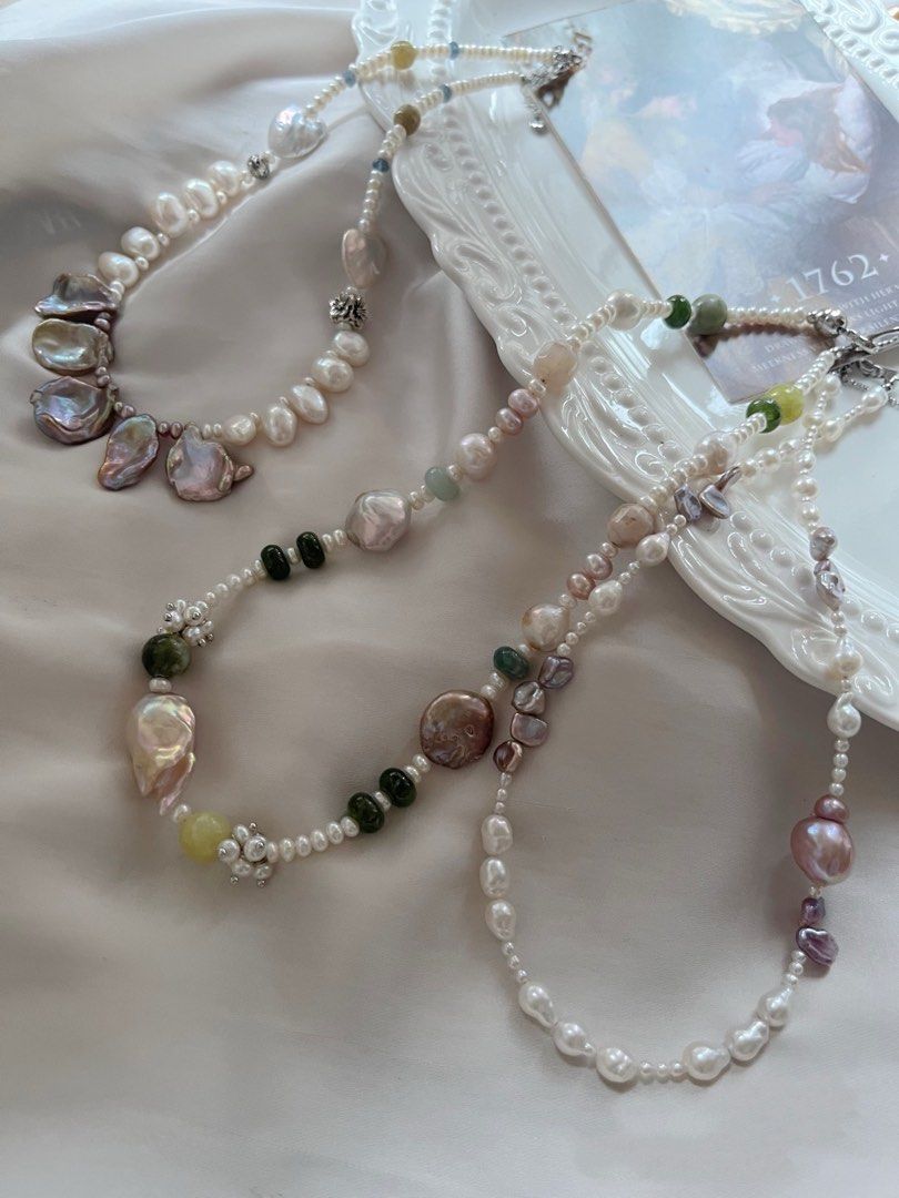#PN984 [Floral Series] Freshwater Pearl Necklace | White Chunky Teeth| Thick Metallic Petal Big| Tsavorite| Fishtail Baroque | Thick Coins| Mini Pearl Ring| Big Purple Edison| Amethyst | Rose Quartz Tower | Perfect Gift 💝 Choice | From River to the Sea