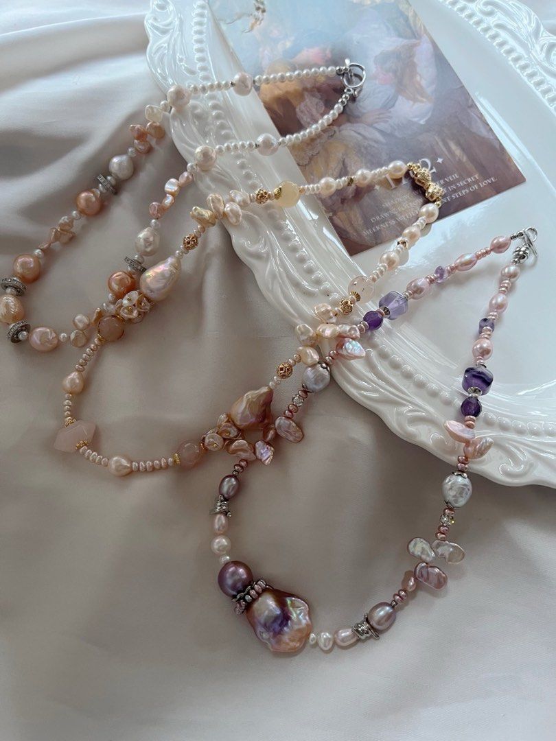 #PN984 [Floral Series] Freshwater Pearl Necklace | White Chunky Teeth| Thick Metallic Petal Big| Tsavorite| Fishtail Baroque | Thick Coins| Mini Pearl Ring| Big Purple Edison| Amethyst | Rose Quartz Tower | Perfect Gift 💝 Choice | From River to the Sea