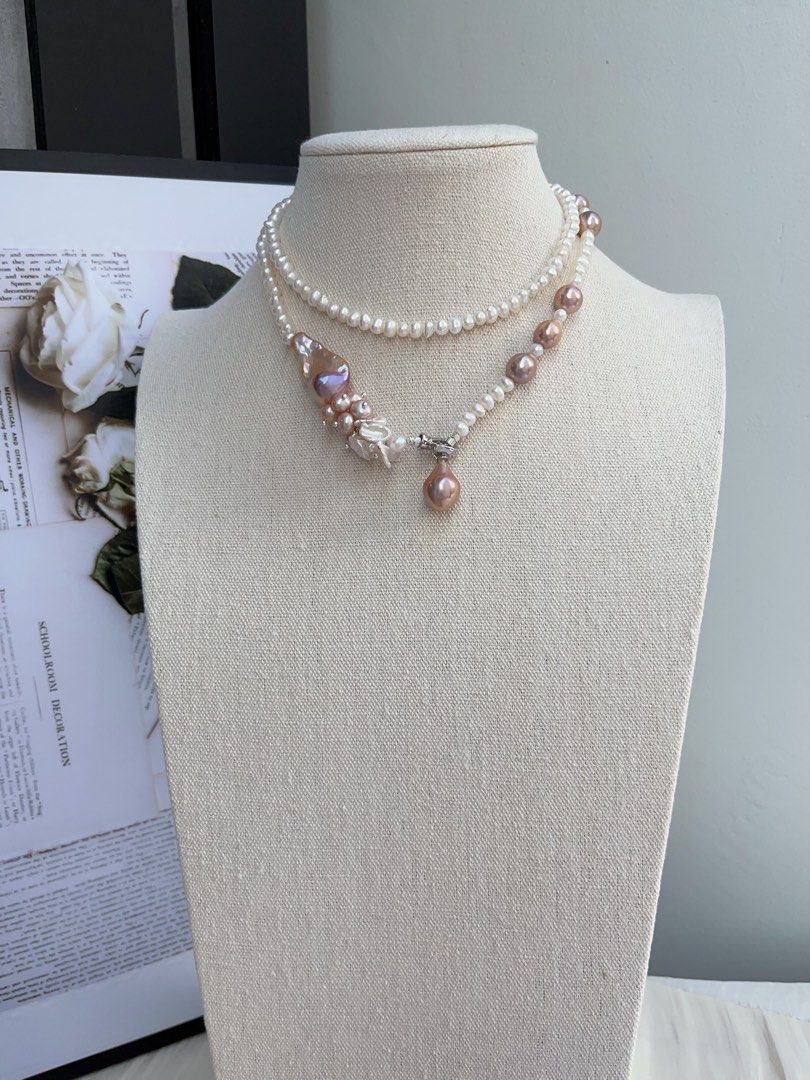 #PN986 [Floral Series] Freshwater Pearl Necklace | 68cm Long Sweater Necklace | Classic Y Shape & Multiple Wearable Ways| Avocado Fishtail Baroque | More Than Just Accessory| Petals & Baby Baroque Pearl
