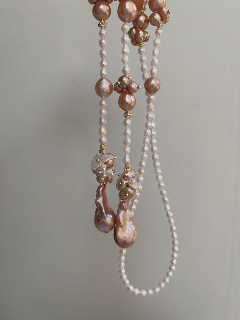 #PN987 [Floral Series] Freshwater Pearl Necklace | Scarf 🧣 Like Design| 75cm Long Sweater Necklace | 2 Rounds | Purple Baroque | Lustrous Fishtail | Baby Pearl| Leaf 🍃 Clasp| Wear at Any Length | Speaking of Elegance