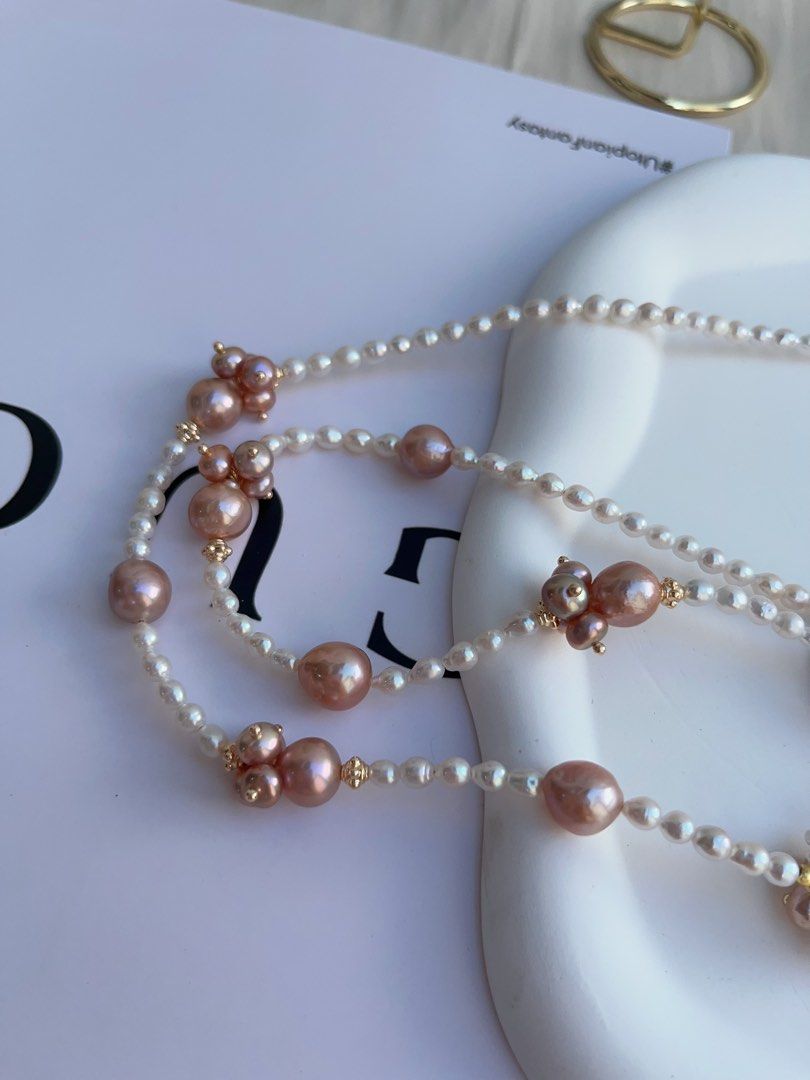 #PN987 [Floral Series] Freshwater Pearl Necklace | Scarf 🧣 Like Design| 75cm Long Sweater Necklace | 2 Rounds | Purple Baroque | Lustrous Fishtail | Baby Pearl| Leaf 🍃 Clasp| Wear at Any Length | Speaking of Elegance