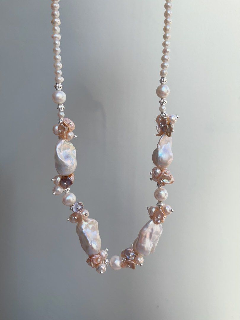 #PN988 [Floral Series] Freshwater Pearl Necklace | Mixed Colour | Fairy-tail White | Lustrous Fishtail | Petals| 44cm Long| Perfect for Wedding mg, Anniversary | Wedding in the Dream