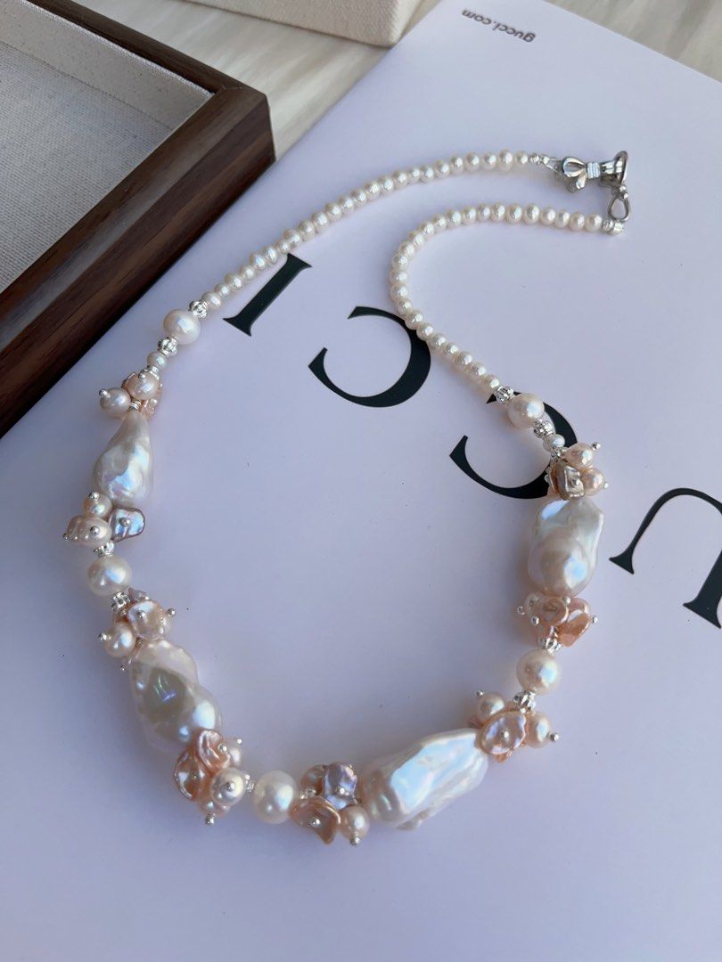 #PN988 [Floral Series] Freshwater Pearl Necklace | Mixed Colour | Fairy-tail White | Lustrous Fishtail | Petals| 44cm Long| Perfect for Wedding mg, Anniversary | Wedding in the Dream