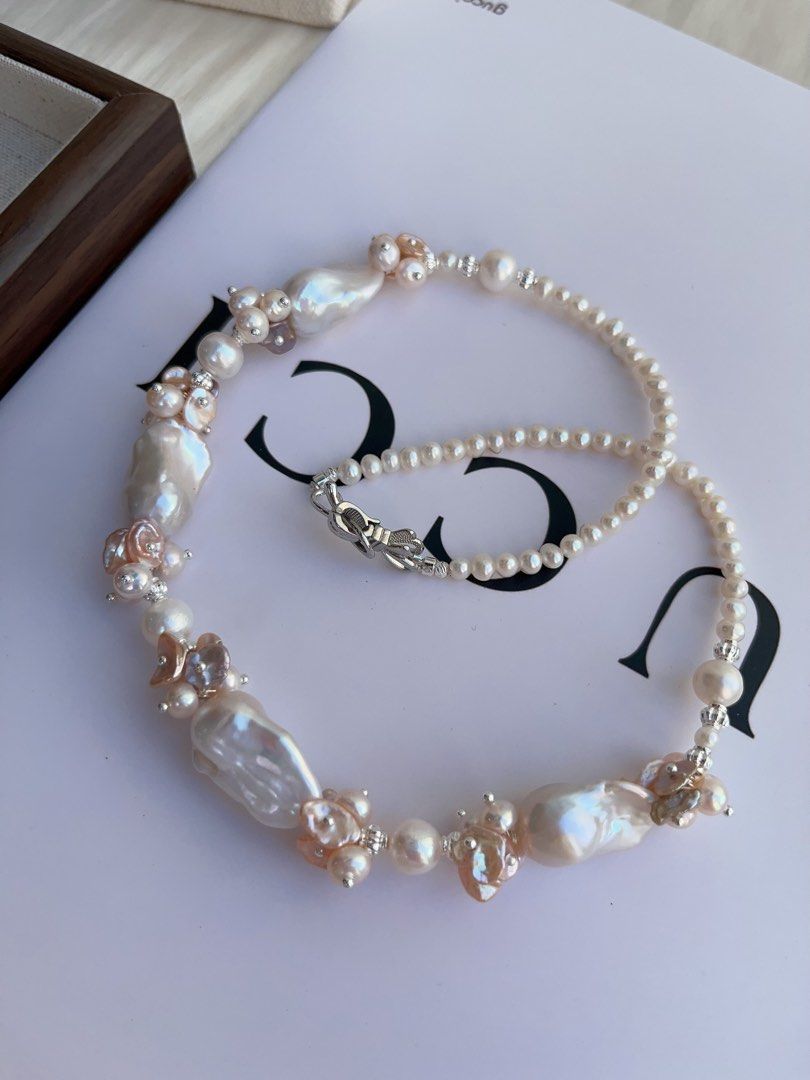 #PN988 [Floral Series] Freshwater Pearl Necklace | Mixed Colour | Fairy-tail White | Lustrous Fishtail | Petals| 44cm Long| Perfect for Wedding mg, Anniversary | Wedding in the Dream